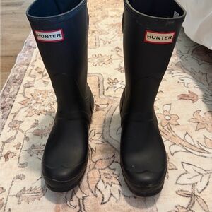 Hunter Black Rain Boots with Red Logo Accent